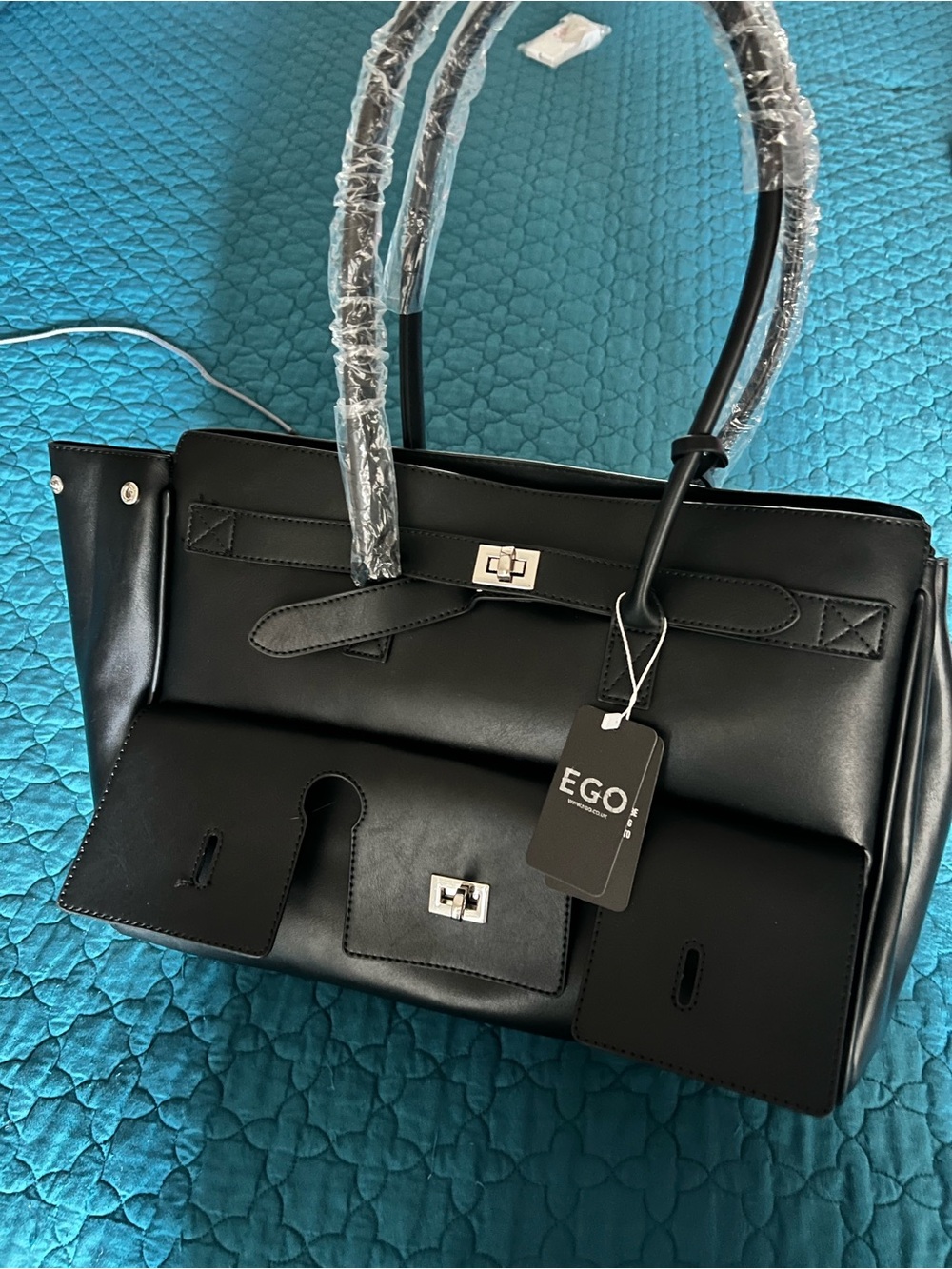 EGO Black Faux-Leather Satchel with Turn-Lock Accent